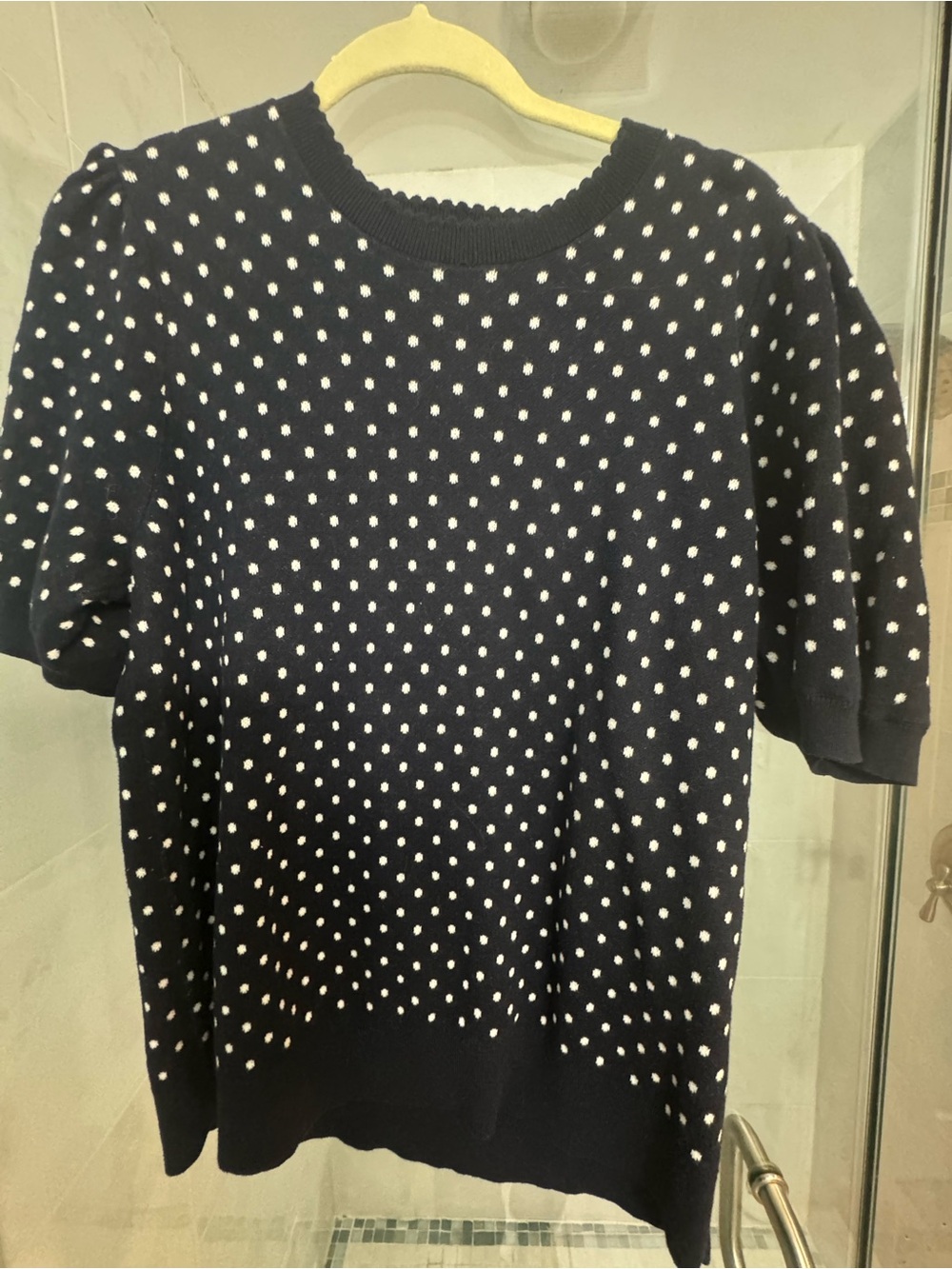 LOFT Navy Blue & White Short Sleeve Polka Dot Sweater